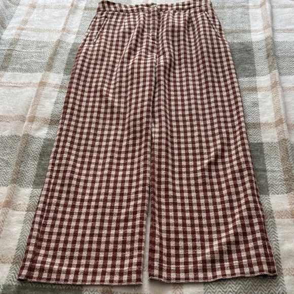 Sezane brown gingham/ecru  Martin crop trousers size 40/8 - Picture 2 of 11